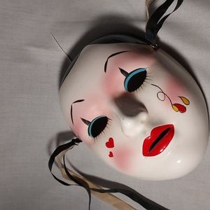 Vintage Hand Painted Ceramic Carnival Wall Mask Tear and Heart Design